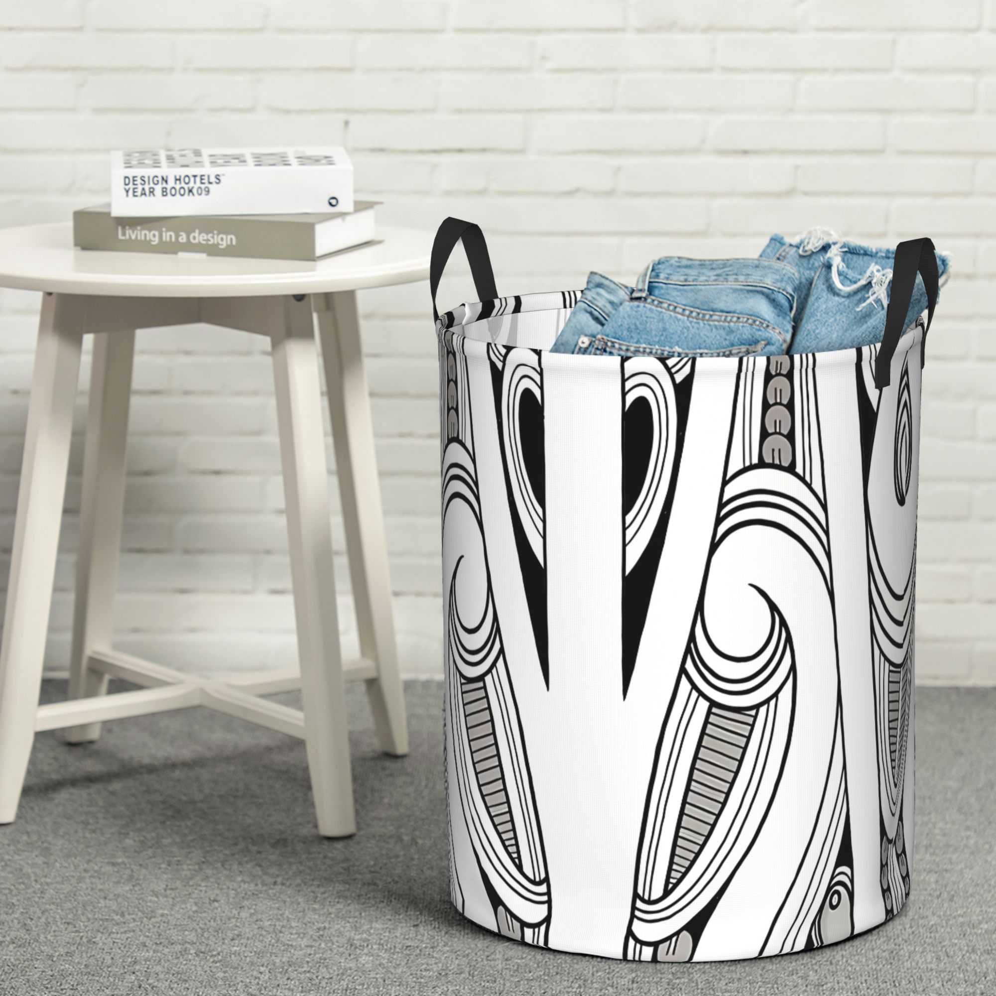TEMU 1pc Maori-themed Round Storage Basket With Maori Patterns - Freestanding Laundry Hamper, Lightweight Organizer Suitable For Closet,, Bathroom, -