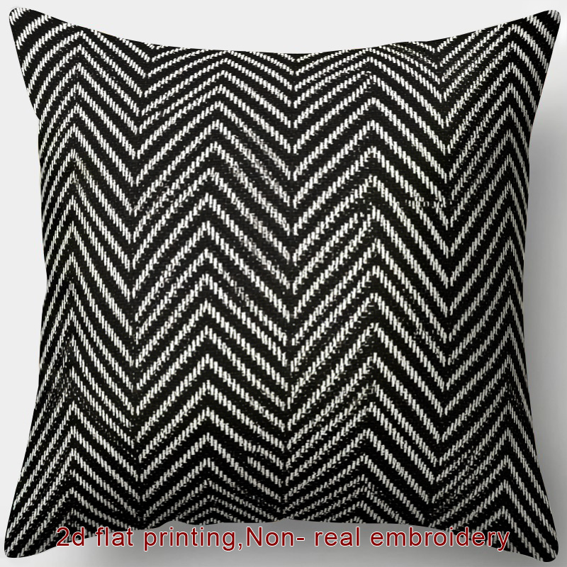 TEMU 1pc, 2d Flat Printing, Zipper Throw Pillow Cover, Pillowcase Suitable For Modern Minimalist Style, Black And White Lines, Geometric Pattern,