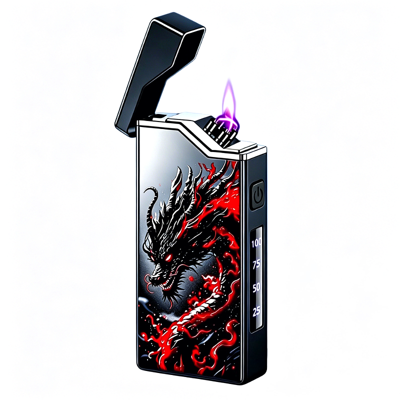 TEMU Beygo Usb-c Rechargeable Electronic Lighter With Usb- Display & Black Dragon - Instant Ignition Suitable For Outdoor Survival, Travel, Candles,