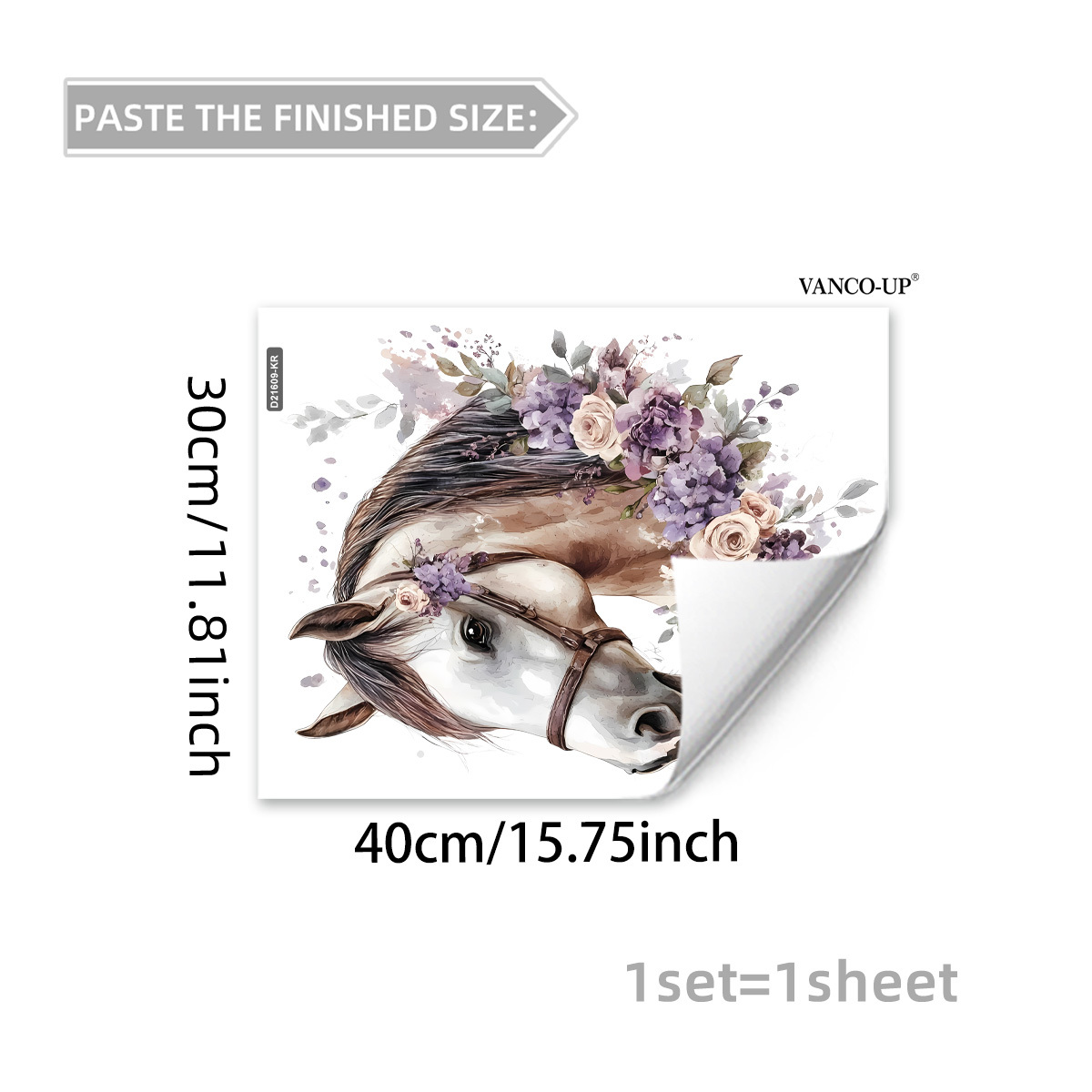 E-shop 2D Flach, 30*40 cm Frühlings-Aquarellstil Pferd Blumen 2D Flach Fensterstatikfolie für Heim- Schaufensterdekoration, Modell D21609, 2D Flach