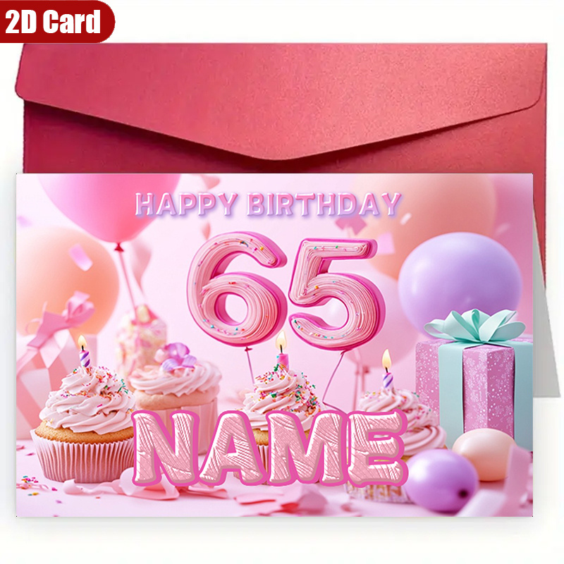 TEMU 1 Custom 65th Birthday Card Featuring A Pink And With 65, Allowing For Name And Message Personalization. This Sturdy Paper Greeting Card Is