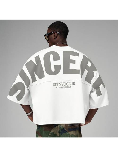 mens oversized letter print round neck short t shirt street style loose fit short sleeve tee