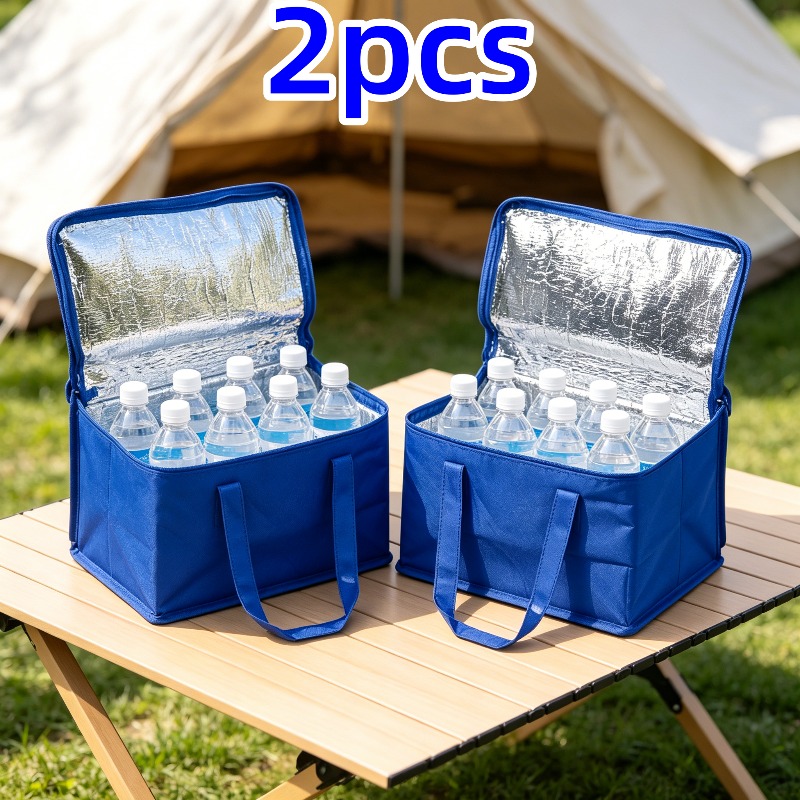 TEMU 2pcs Small Blue Insulated Lunch Bags, Suitable For Drinks And Lunch – Portable Design Keeps Food And Drinks Fresh And Chilled All Day, Non-food