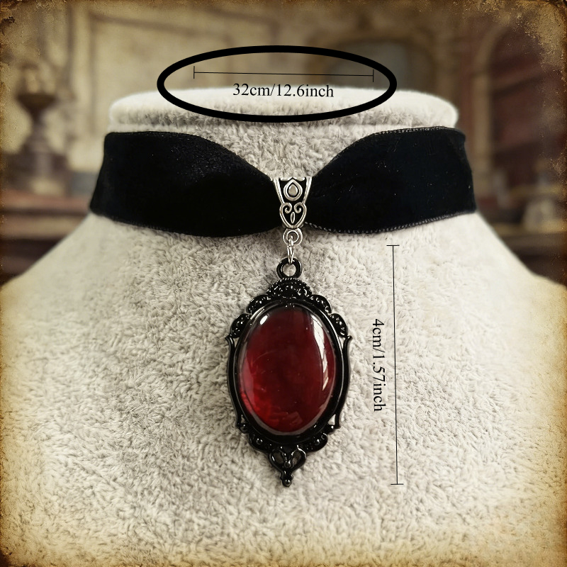 TEMU Retro Style Gothic Creative Pendant Necklace, Men's And Women's Fashion Synthetic Red Zirconia, Holiday Necessities Or ' Jewelry Additions