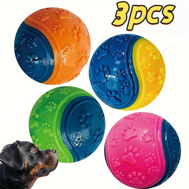 TEMU 3pcs Squeaky Dog Balls - Durable Chew And Teeth Cleaning Toys, Non-toxic Rubber Puppy Toys For Teething And Strong Chewers, Random Colors (,