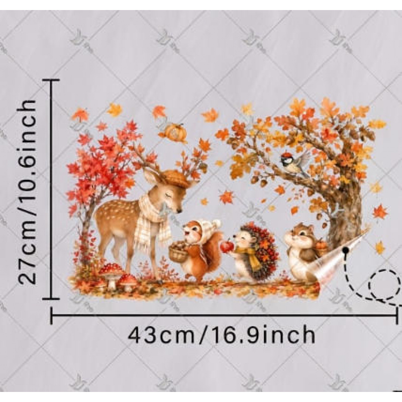 TEMU 2d Flat, 1pc 2d Flat Printed Autumn Style Deer, Squirrel, Hedgehog, Bird, And Window Sticker, Pet Static Cling Glass Film, No Residue, No