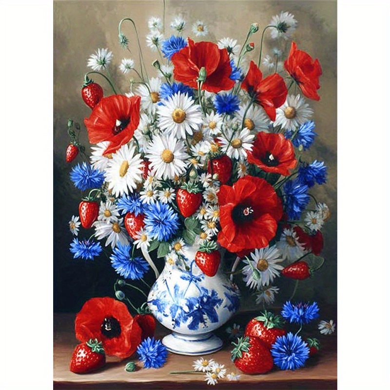 TEMU 1pc 30x40cm/11.8x15.8in Floral Diamond Painting Kit Suitable For Adult Beginners With Round Diamonds, Complete Tools & Oil Canvas - Mosaic Wall