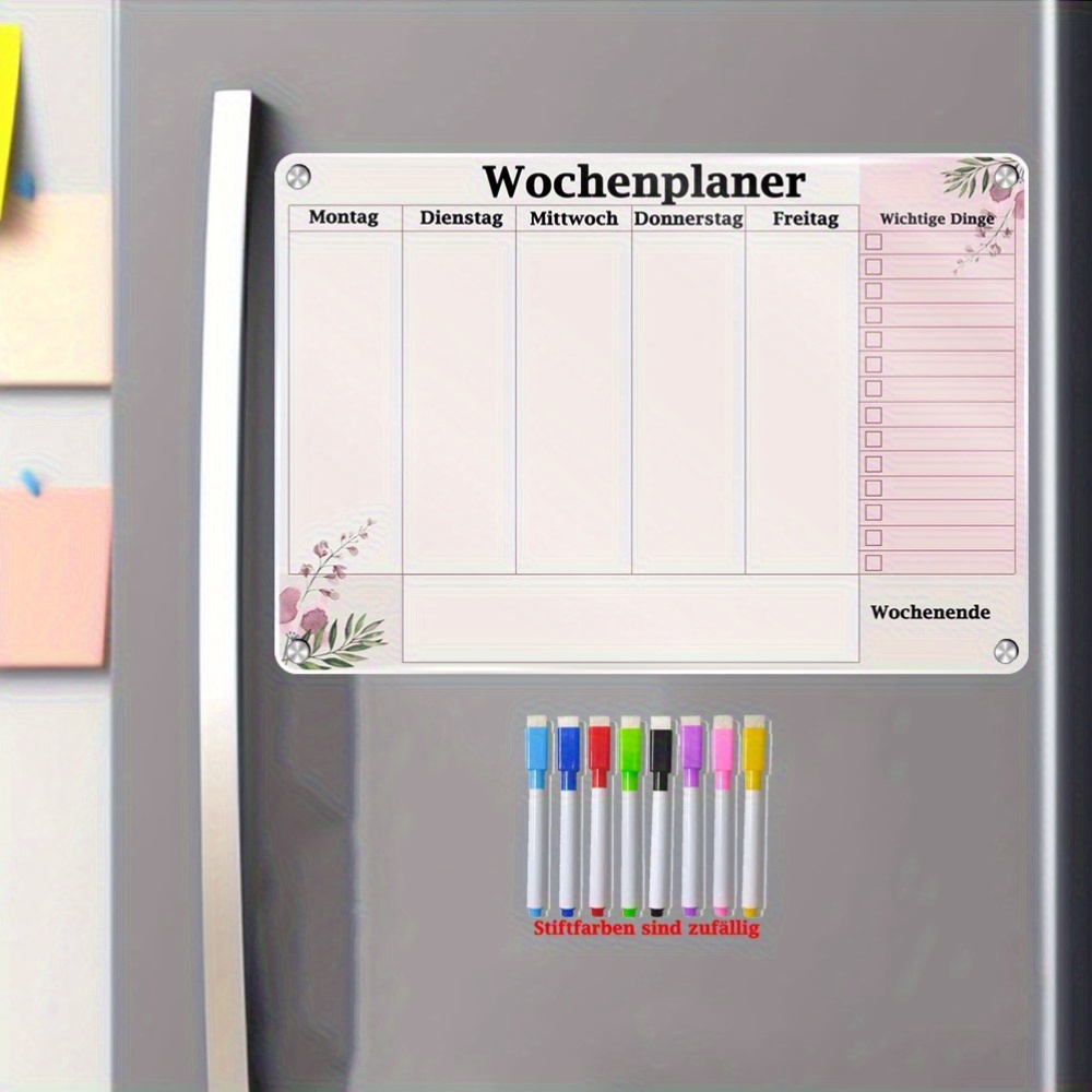 Image of Magnetic Weekly Planner, German Edition - Christmas, Thanksgiving, Halloween Random Colors) Fridge Whiteboard - Includes 8 Colorful Markers - Reusable And Dry Erase - Family And Appointment Planner