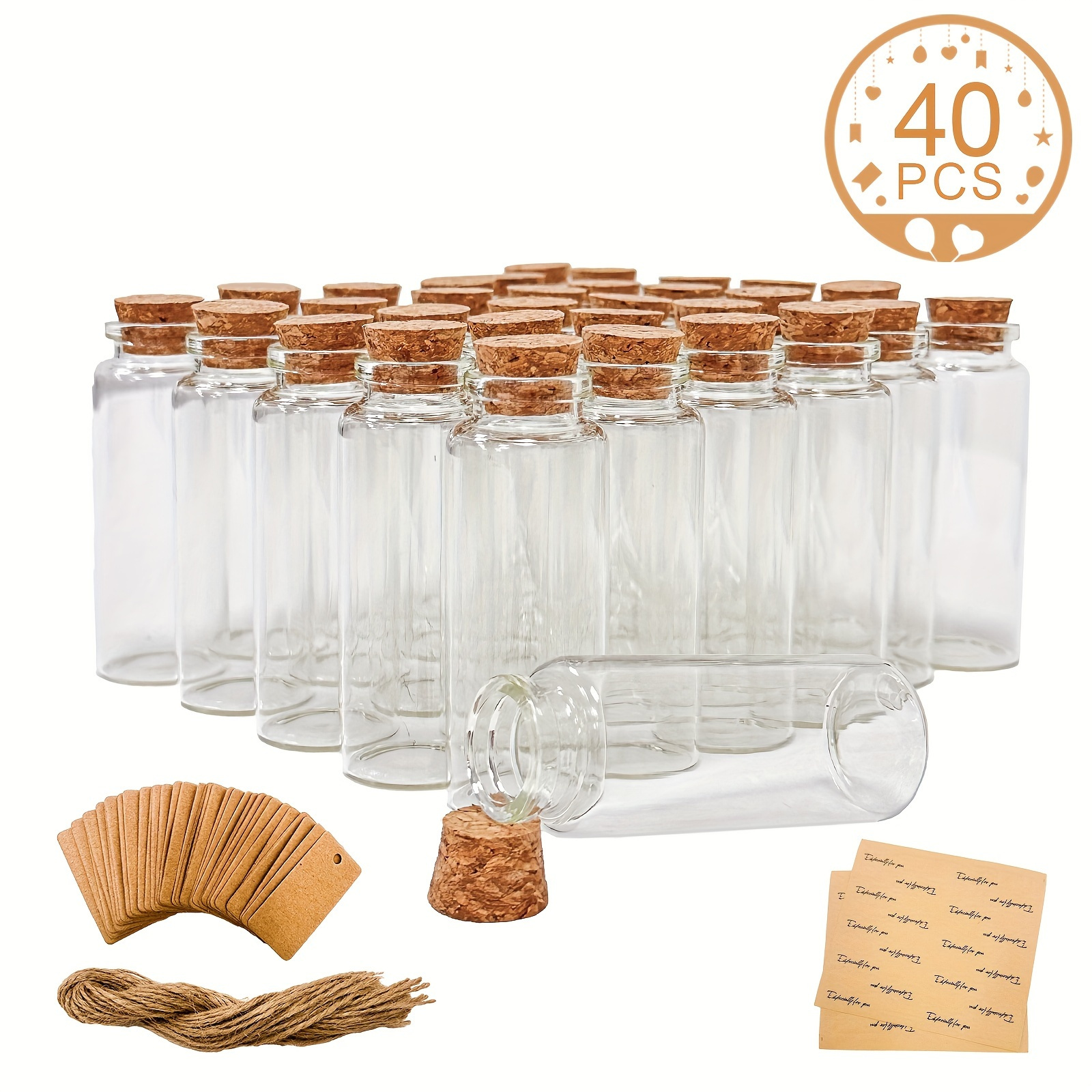 E-shop Geschenk für Sie/Ihn 40 Stück 20ml Mini-Glasflaschen mit Korkenstöpseln, Transparente Wunschflaschen, Hängegläser für Dekorationsbehälter,