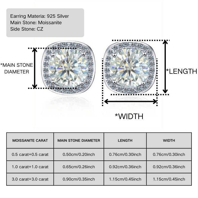 Women's 925 Silver Moissanite Earrings, Chic Holiday Gift