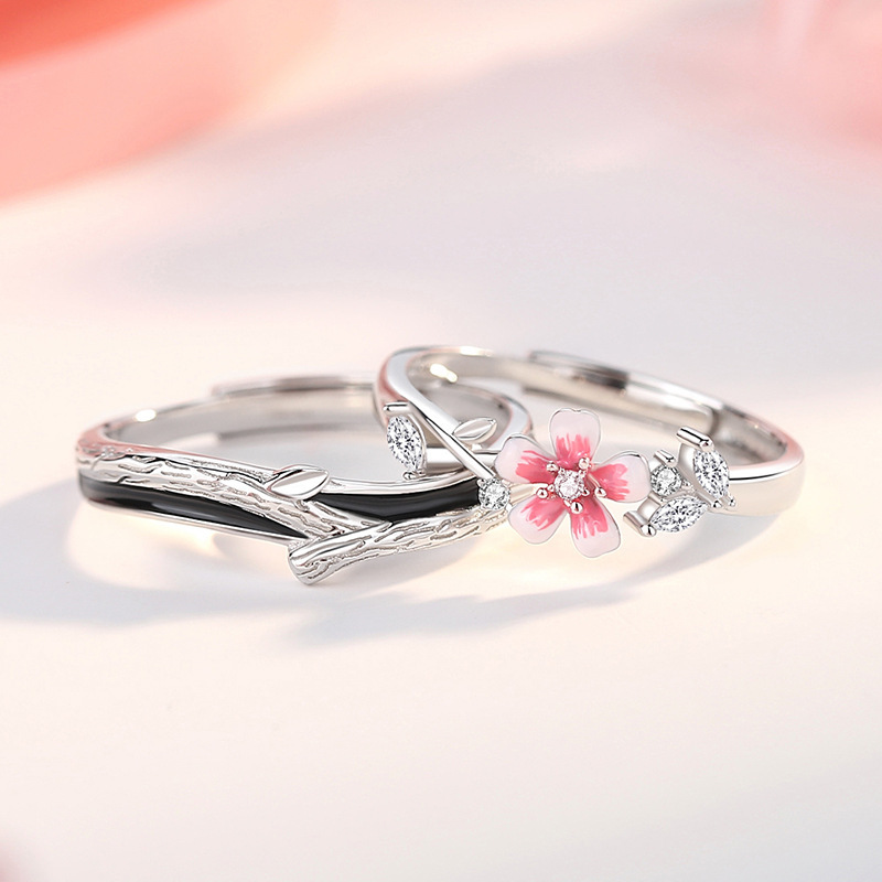 TEMU 2pcs 2pcs Heartbeat Cherry Couple's Open Rings - Retro Minimalist Matching Wedding Bands Suitable For Weddings, Valentine's Gifts,, Parties,