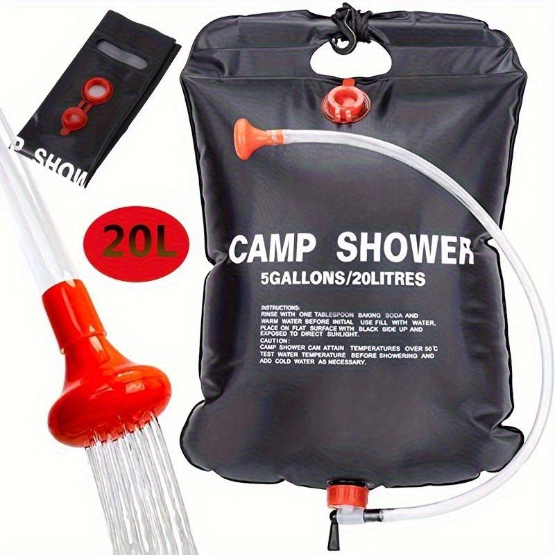 Image of 1 X 20l / 4.4 Gallon Portable Camping Shower Bag With Detachable Hose And Shower Head - Suitable For Rv, Beach, And Hiking Outdoor Travel Gear