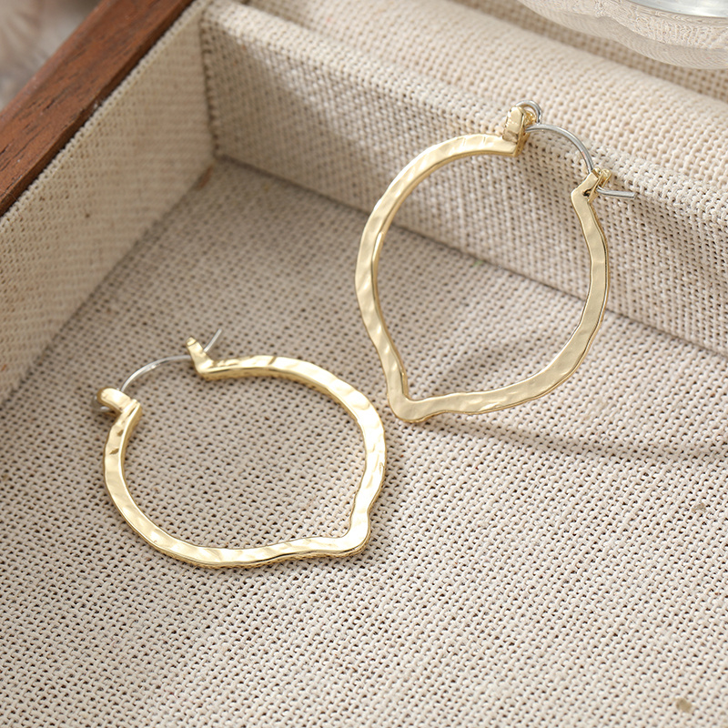 Women's Plated Hammered Leaf Hoop Earrings, Minimalist Style