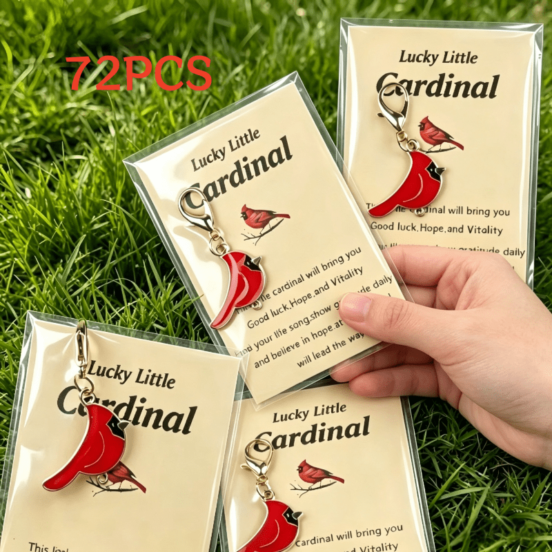 TEMU 72pcs Red Bird Amulet Keychain Pocket Hug Card, Symbolizing Good Luck, Vitality, And Gratitude, A Motivational Gift, Memorial And Keychain,