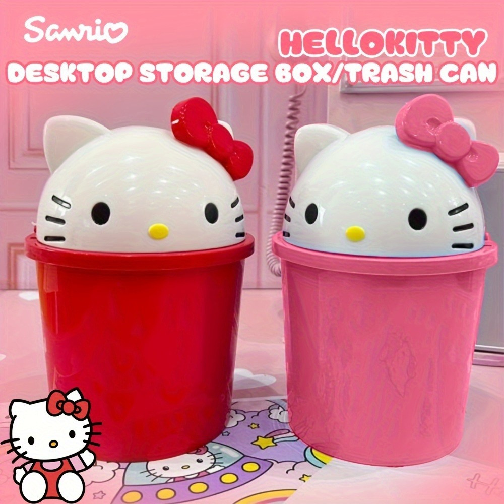 Sanrio Creative Cute Cartoon KT Cat Desktop Trash Can with Detachable Lid – Stylish Storage Box for Office, Kitchen or Coffee Table Decoration