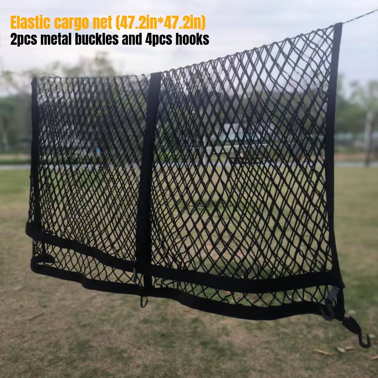 TEMU Extra-large, High-elasticity Cargo Net Kit (includes 2 Metal Buckles And 4 Hooks), Pickup Truck Cargo Net, Bed Net, And Luggage Storage Bag |