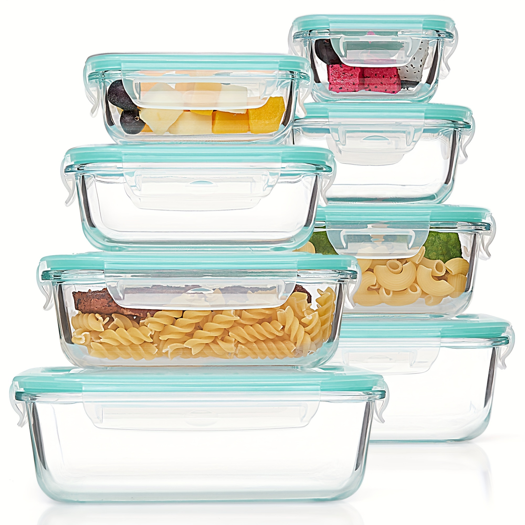 E-shop 16-teiliges Glas-Essenszubereitungsbehälter-Set, Lieferbox für Gastronomie, tragbare Lunch-Bento-Box mit auslaufsicherem Deckel, geeignet für