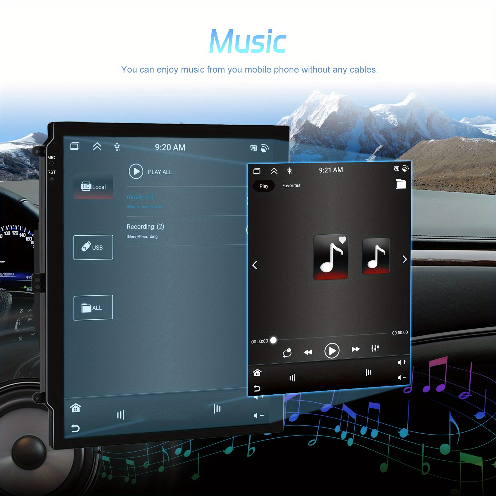 [6GB+128GB] for Android 15 Car Stereo Car Radio 9.7-inch Screen Car Multimedia Player Support Mirror Link Wireless Carplay & Wireless Auto Built-in WIFI/ GPS/ FM/ RDS Radio/ EQ Support Audio Settings and Reverse Display with AHD Camera&MIC(Optional)