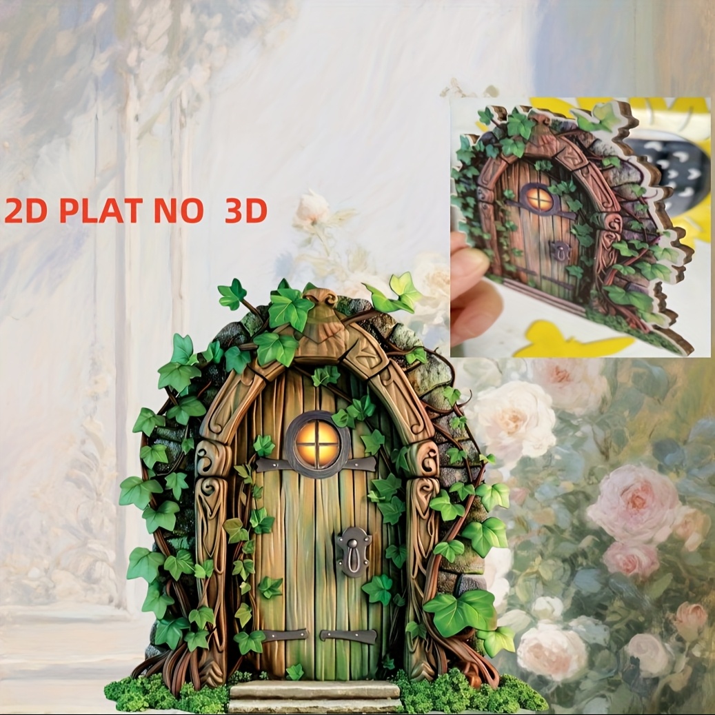 2d Flat - 1pc 2d Flat Printed Whimsical Wooden Door Sign - Design With Double-sided Adhesive, Featuring Greenery And Golden Accents, Perfect For Entrance Decor, Home Or Gift, 1pc 2d Flat Printed