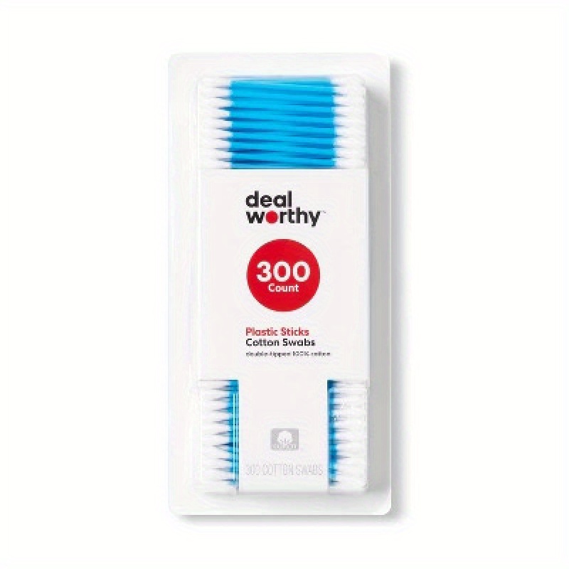 TEMU 300-count Cotton Swabs With Colorful Plastic Sticks - Soft, Absorbent, And For Makeup, Hygiene, And Cleaning - Pink, Blue, Purple, White Options