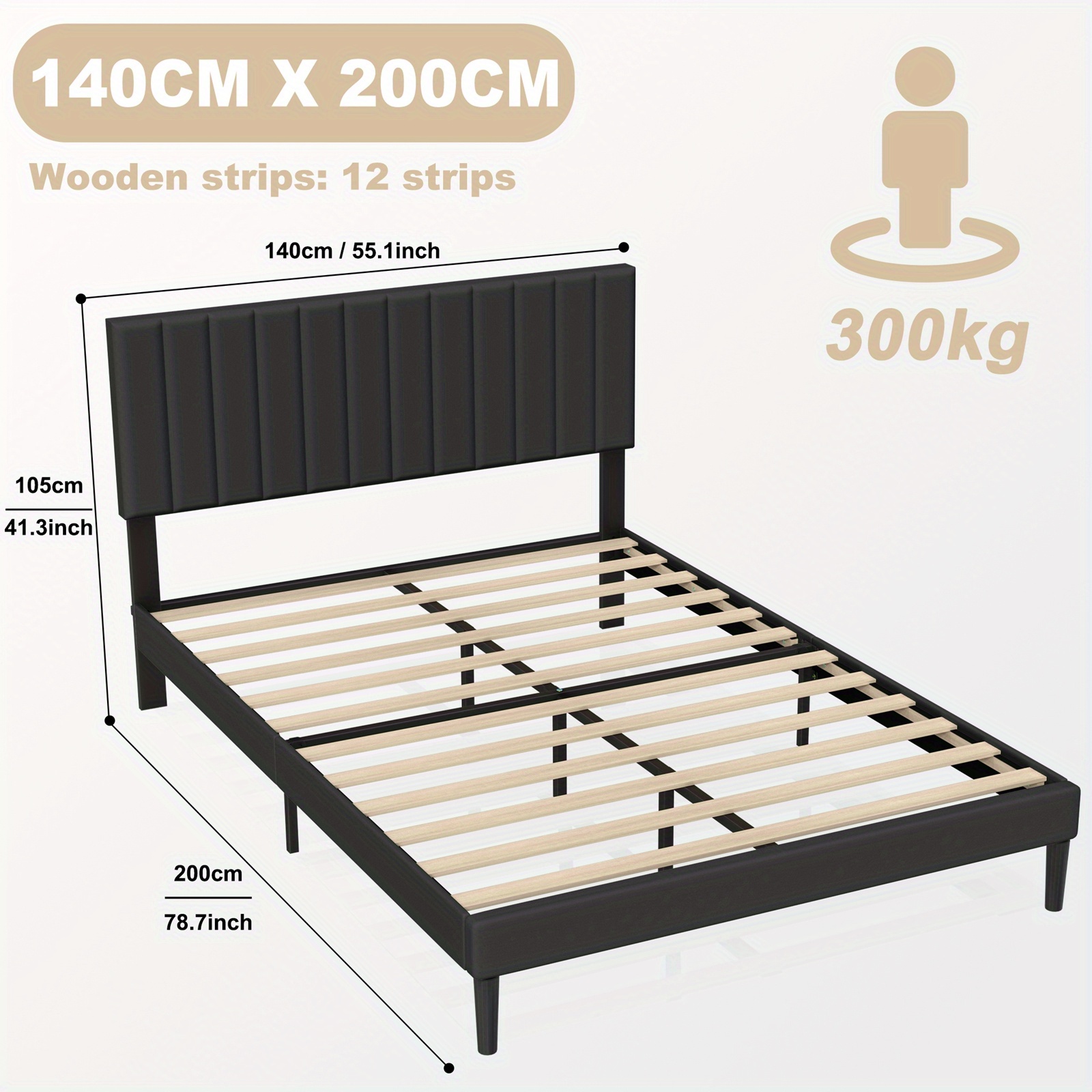 Black Upholstered Beds Flannel Platform Bed Frame 90/140/160 X 200cm Bed Frame With Flannel Headboard Single Bed Double Bed Bedroom Bed