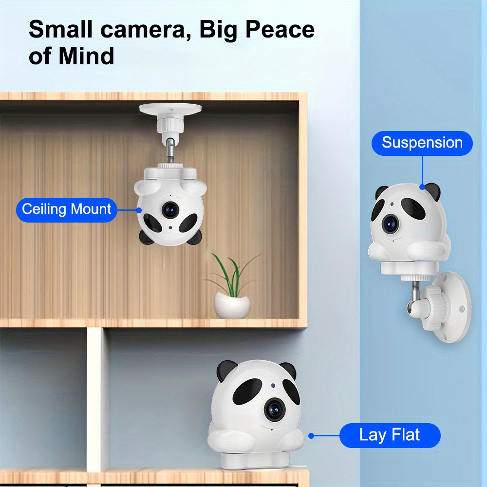 1 Cámara de mascotas, monitoreo de niños, cámara de seguridad inteligente para el hogar con Wi-Fi Full HD, función de visión nocturna, visión panorámica de 355°, audio bidireccional, detección de movimiento, visión nocturna de color, grabación de tarjeta de memoria, cargo de almacenamiento en la nube.