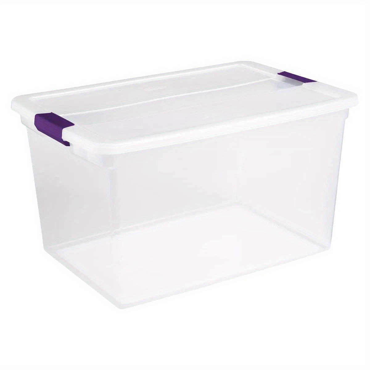 

66qt Box Clear With Purple Latches: Plastic Storage Container, Lidded & Stackable, 66 Quart, Under-bed Storage