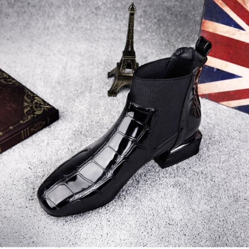 Women's Crocodile-embossed Chelsea Ankle Boots - Round Toe Low Heel Slip- Suitable For Casual & Dressy Wear, Booties With Sole, Hand Washable Footwear, Women Shoes