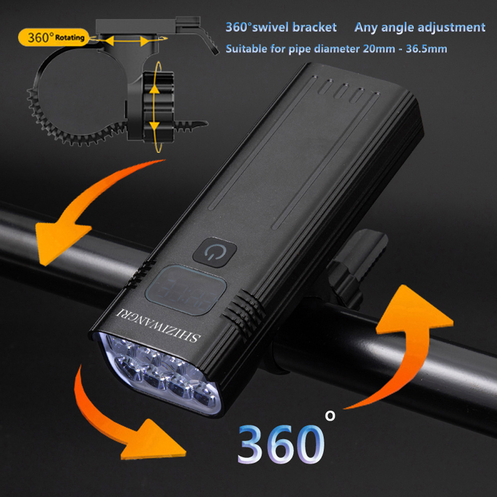 SHIZIWANGRI 10000mAh Fietsverlichting USB Oplaadbaar 5 Lichtmodi 8*LED Highlight Bergweg Fiets Voorlicht Lamp Vermogensdisplay Fietslamp Zaklamp Aluminiumlegering Fietsaccessoires