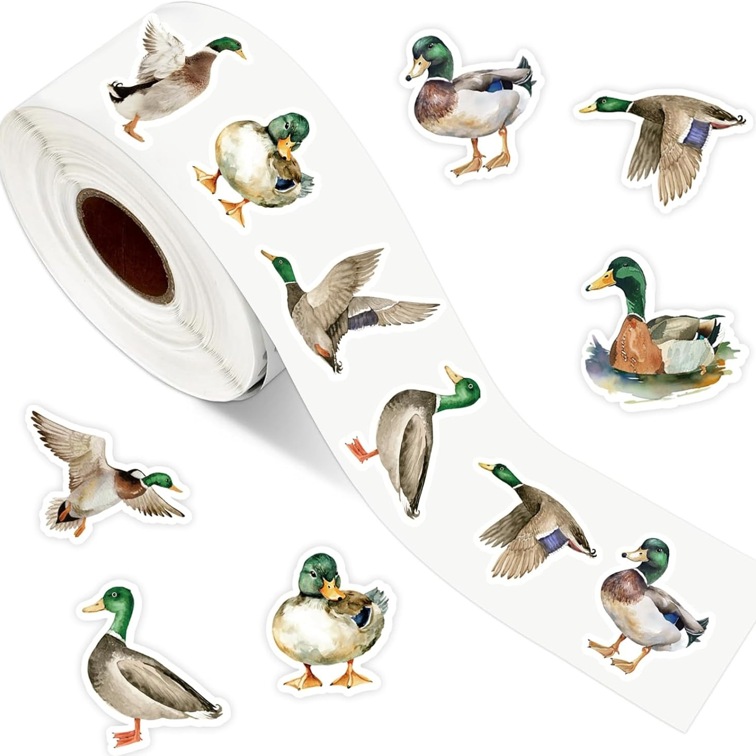 Image of 500pcs Mallard Duck Stickers Watercolor Duck Hunting Adhesive Label Decals For Birthday Baby Shower Party Card Envelope Sealing, 1inch
