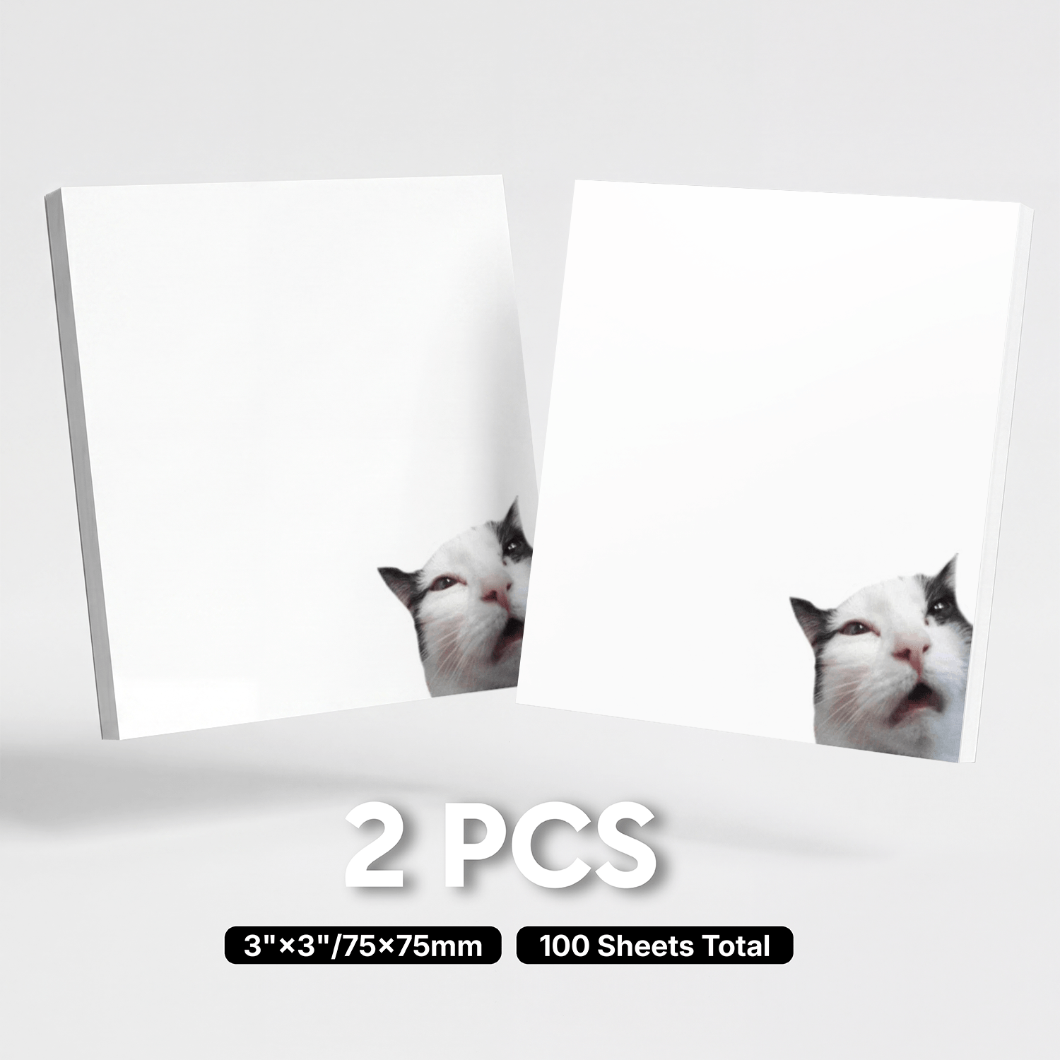 TEMU 2 blocs de notes autocollantes, 100 feuilles au total, jolis blocs-mémos autocollants chat, notes adhésives blanches amovibles pour bureau,