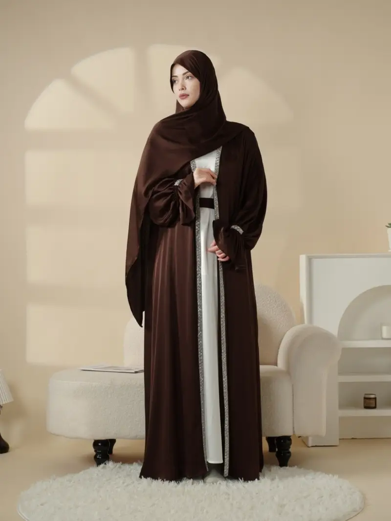 dark brown dress matching hijab Matching Hijab Set