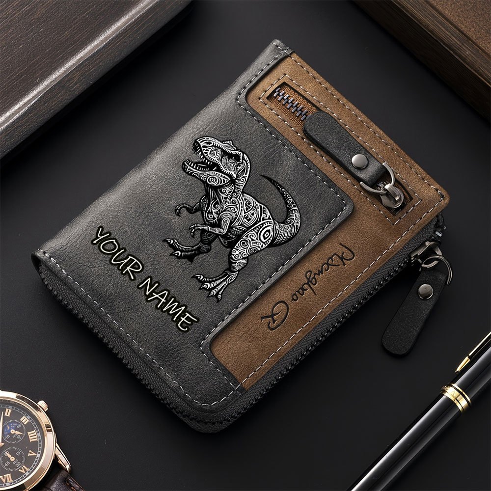 TEMU Name Printed Dinosaur Decor Spliced Wallet, 1pc Portable Short Zipper Card Holder Coin Purse For Daily Use
