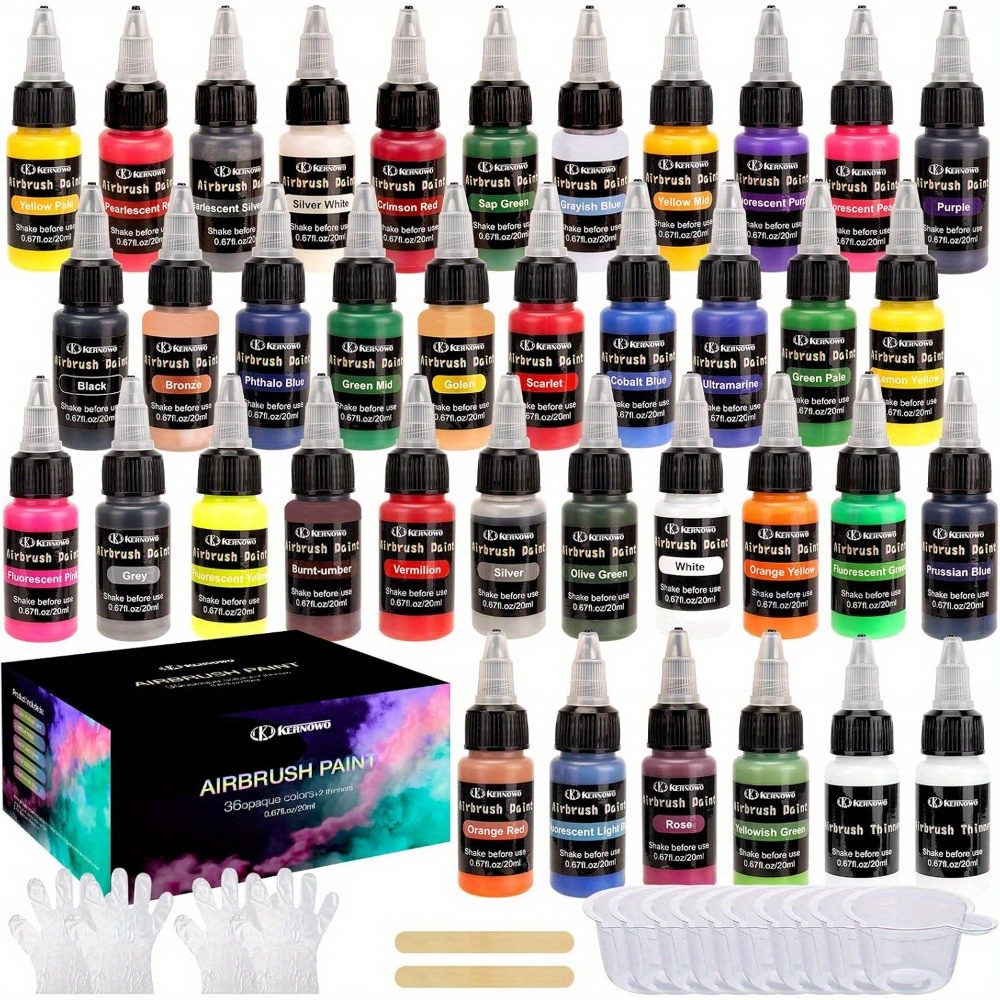 TEMU Airbrush Paint, 15/ 26/ 36 Colors With 2 Thinner Airbrush Paint Set, Water-based Air Brush Painting 0.67oz, Colors Acrylic Airbrush Paint For
