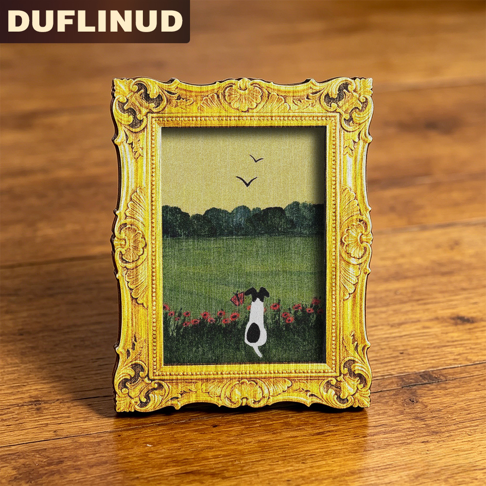 TEMU Scenery Puppy Fridge Magnet, Mini, Micro, Retro Design, Printed Landscape And Puppy Pattern, Wooden Fridge Magnet, Refrigerator Door Decoration,