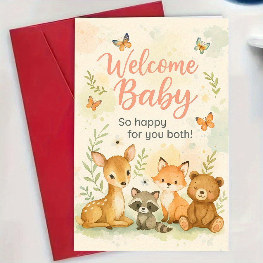 Welcome Baby Card with Cute Forest Animals