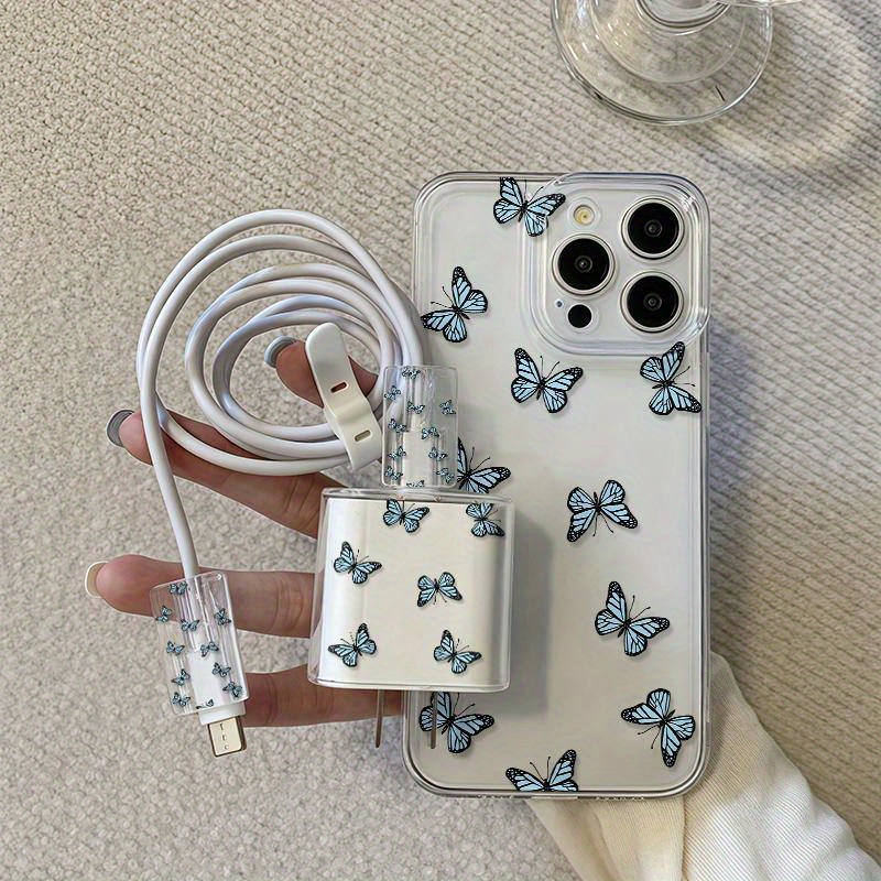 TEMU Phone Case: 5pcs Set Of Space-themed Full-screen Blue Dream + Transparent Charging Head Pattern Phone Case, Suitable For Iphone 6/7/8/x/xs/xr/xs