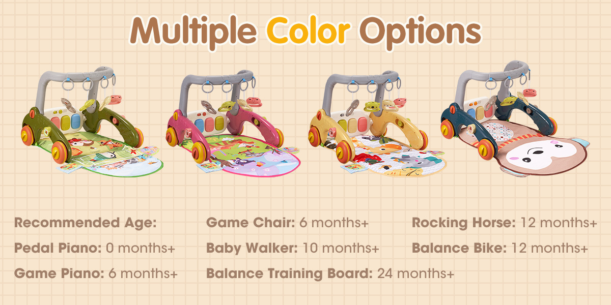 7-in-1 Baby Play Mat, Kick And Play Piano Gym with Portable Musical Toy, Adorable Animal-Themed Baby Play Gym, Tummy Time Mat Promote Motor Skills & Sensory Development Mat for Newborn Baby, Green, Blue, Pink, Yellow, Baby Play Mat Activity Center