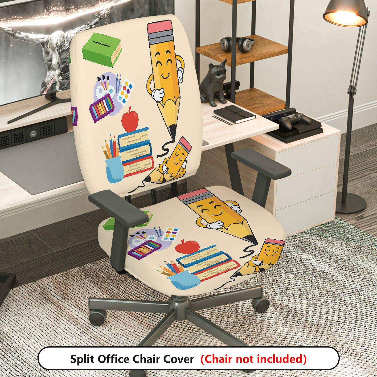 TEMU 2pcs Pencil Book Color Chair Cover (without Chair), Office Chair Protective Cover Rotating Chair Protective Cover, Removable Seat Cushion Cover