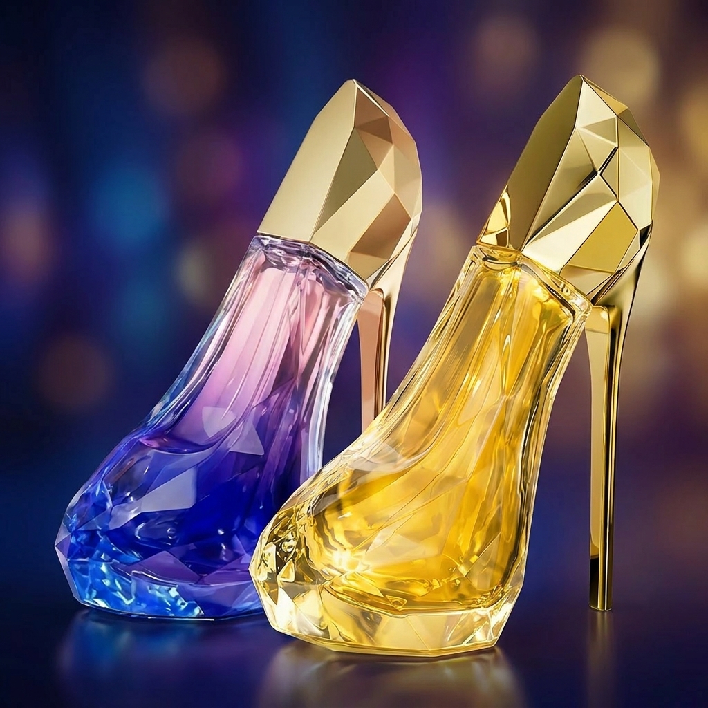 TEMU 2pcs Women's High Heel Perfume Set - Edp Perfume Spray Suitable For Daily & Romantic Occasions, Blue & Golden Gradient With Long-lasting Scent (