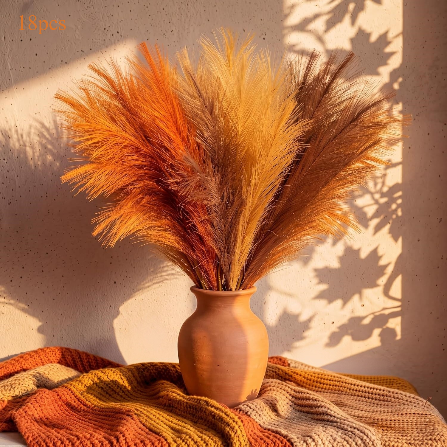TEMU Confezione da 18 decorazioni con delle pampas , delle pampas colorata e soffice da 21,65 pollici con corti artificiali arancioni, riempitivo per