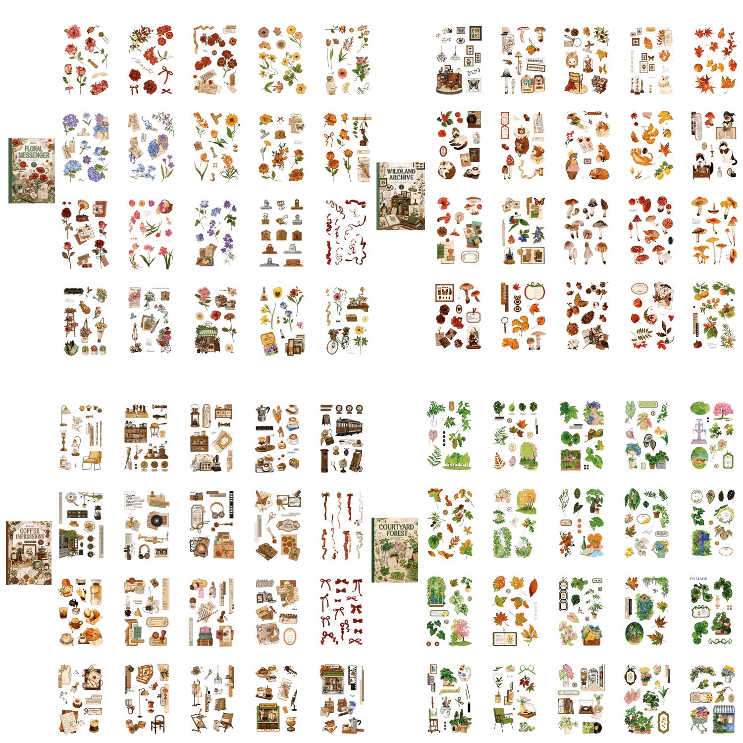 TEMU 4 Books/ 800+pcs Stickers For Scrapbooking, Self-adhesive Stickers Supplies Journal, Plants Vintage Aesthetic Sticker Art Diary Card Craft Gifts