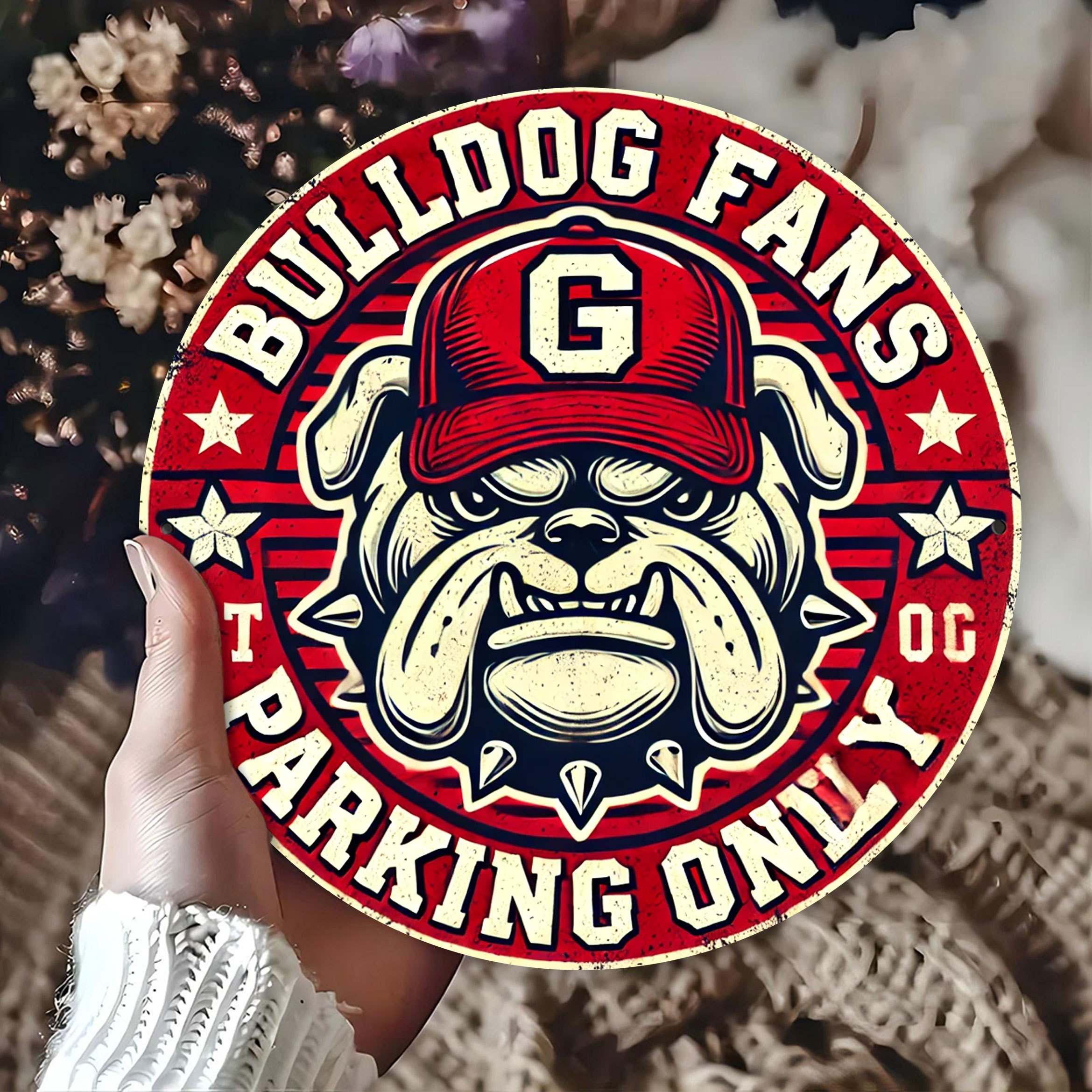 

Room Decor 1pc Bulldog Fans Aluminum Round Sign - Metal Wall Decor For Home, Bar, Cafe, Garage - Sports Themed Parking Only Plaque For Weddings, Birthdays, Festivals