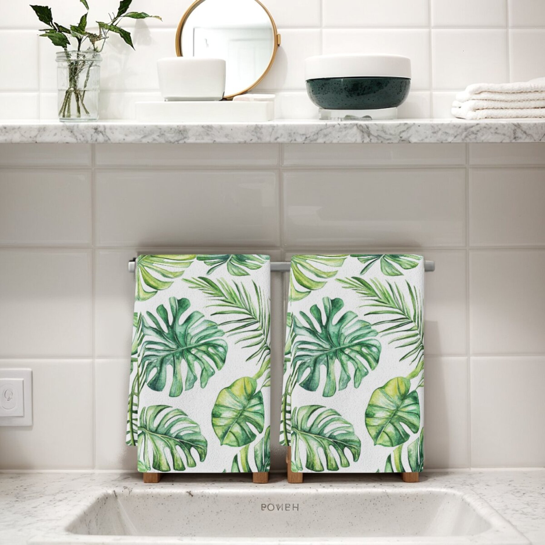 2pcs cleaning cloths, dish towels featuring tropical plants, palm leaves, and monstera patterns, suitable for kitchen decor, holiday decorations, table settings, kitchen supplies, home decor, and as gifts for   or bathrooms. details 6