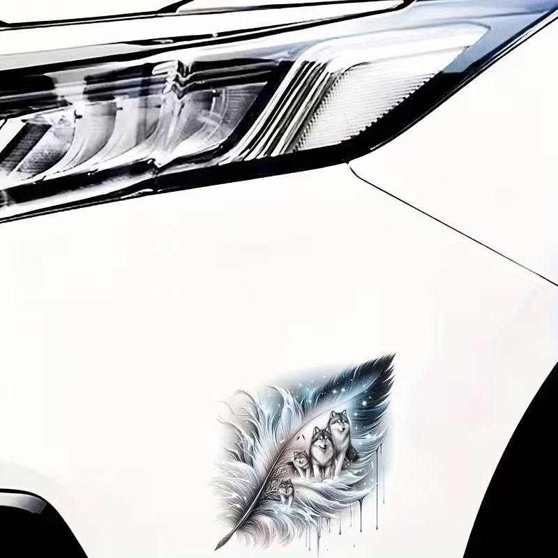 Gradient Feather Wolf Totem Car Stickers | Body And Window Glass Decoration, Stickers, Suitable For Computer Shell Decoration