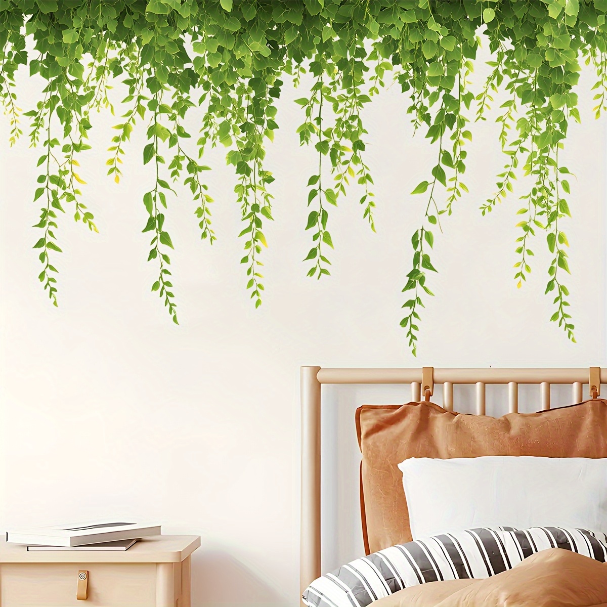 TEMU 2pcs Green Plant Wall Decals - Self-adhesive Removable Pvc Stickers With Leaf And For Tv Background And Home Decor, Home Accent Piece |