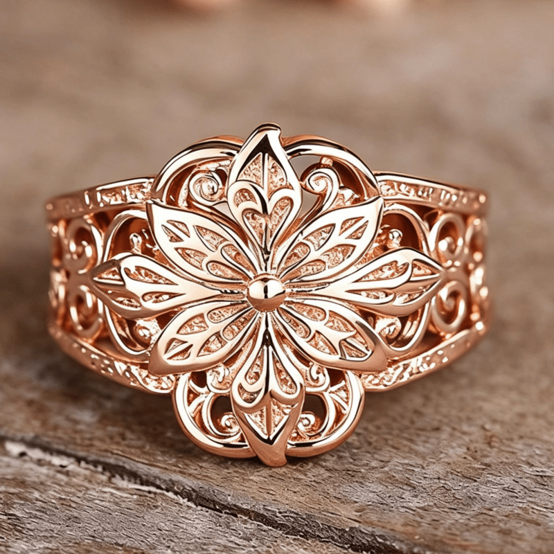 TEMU Bagues Rétro Bohème à Fleurs, Bagues d'Anniversaire Dorées Rose pour Femme, Bagues Vintage pour , Banquet, Vacances, Cadeau de Bijoux