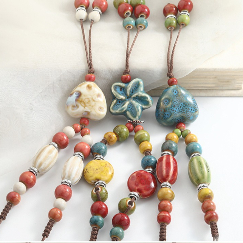 3pcs Colorful Long Macrame Ceramic Necklaces Set