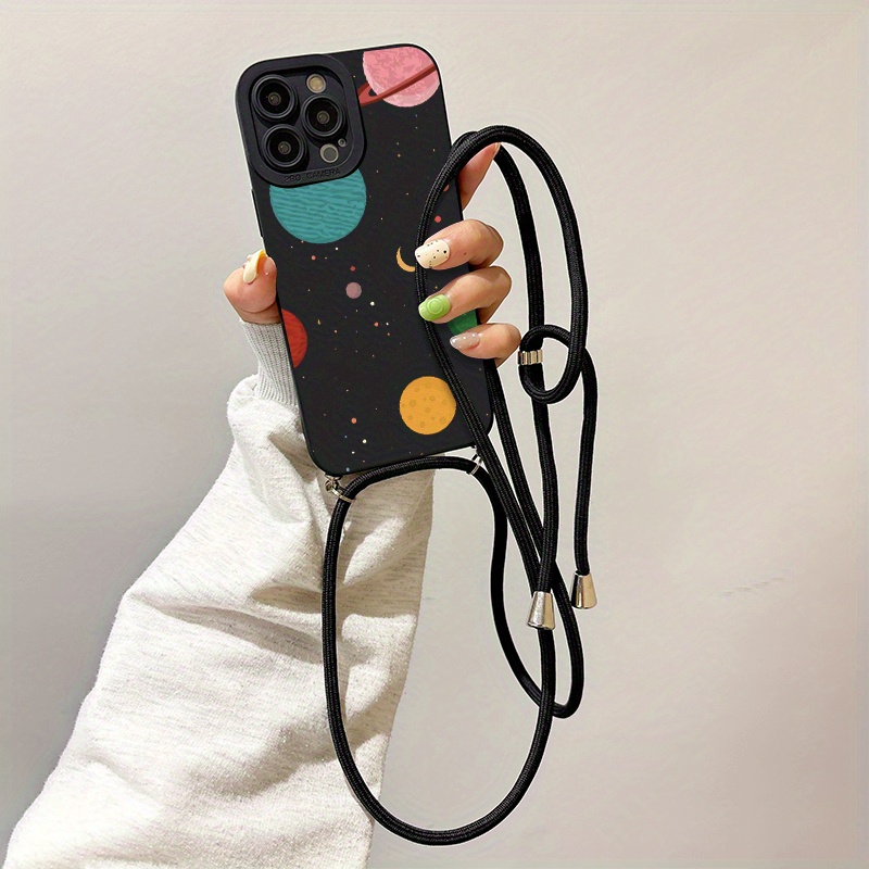 TEMU para teléfono: Nueva completa antigolpes con diseño de planetas y cordón para iPhone 16 15 14 13 12 11 Pro Max XS XR 7 8 SE2 SE3 TH