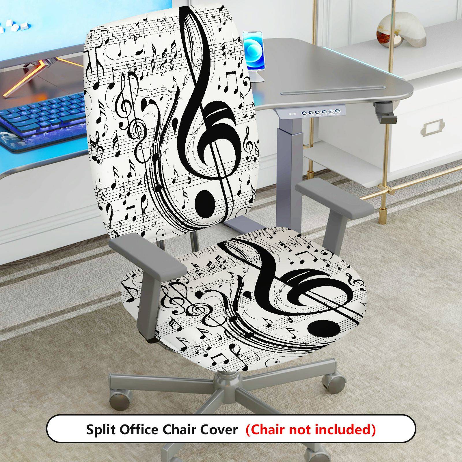 TEMU 2pcs Musical Note Pattern Black White Stylish Elastic Chair Cover( Without Chair), Unique Gift Rotating Table And Chair Protective Cover,